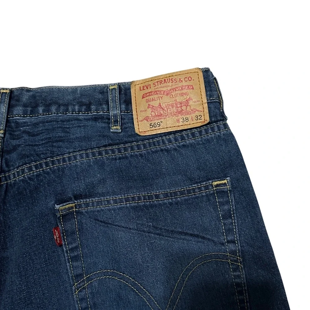 Levis 569 Loose Straight Jeans Mens 38x32(31) Dark Wash Blue Baggy Denim Y2K VTG